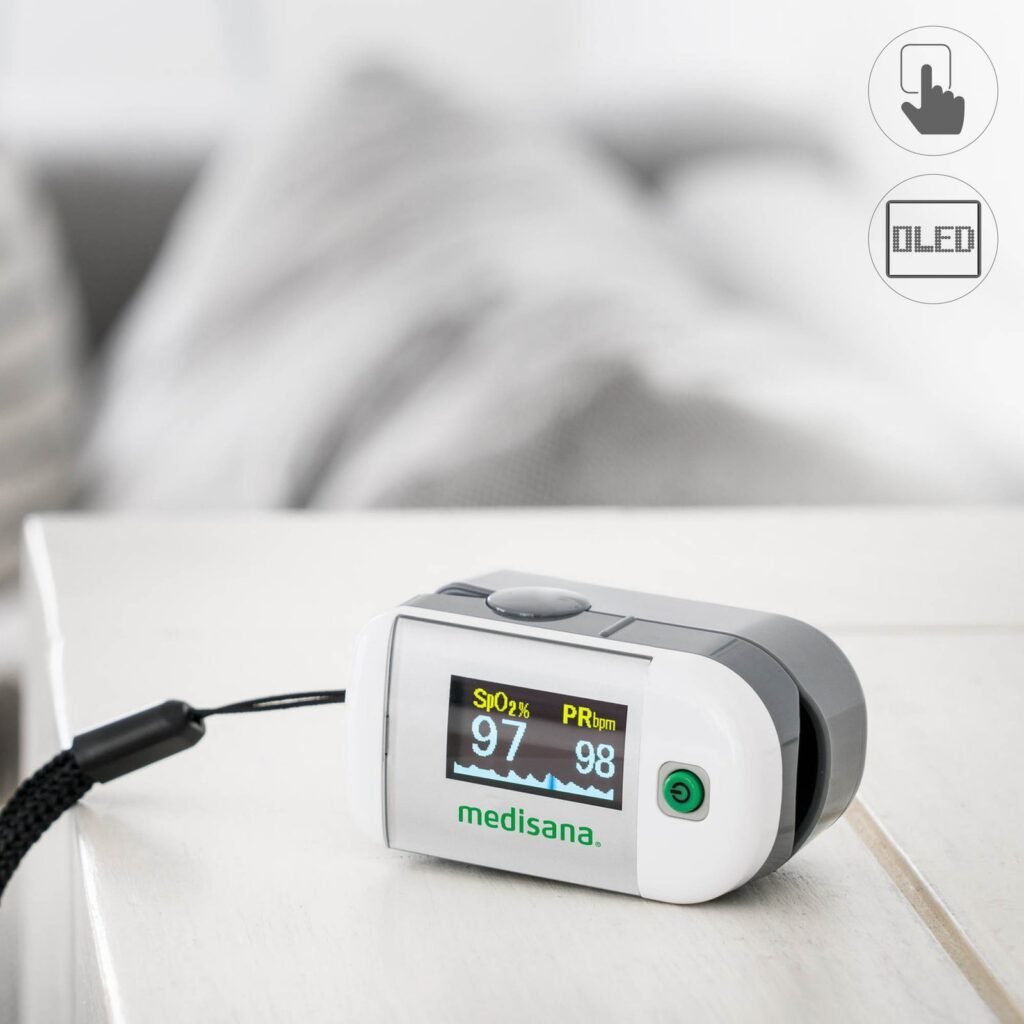 Pulse oximeter display features including Perfusion Index PI SpO2 and pulse rate